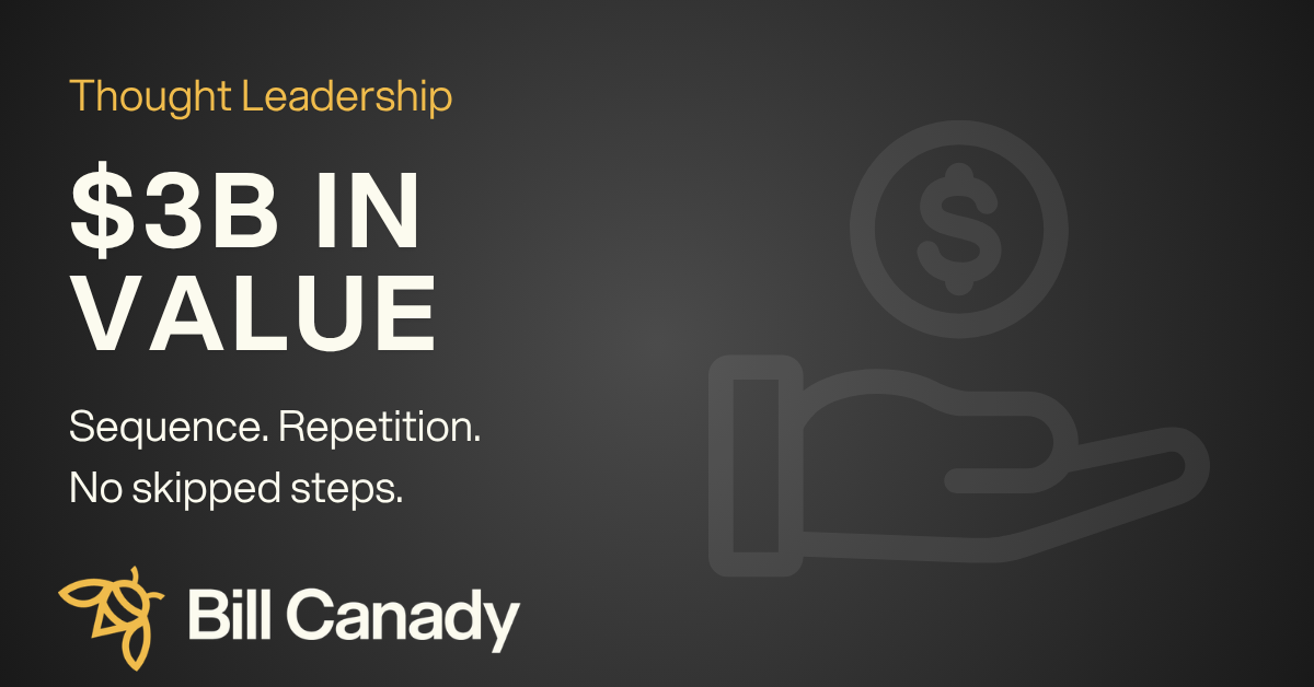 $3 billion in shareholder value, Bill Canady thought leadership, sequence and repetition principles.