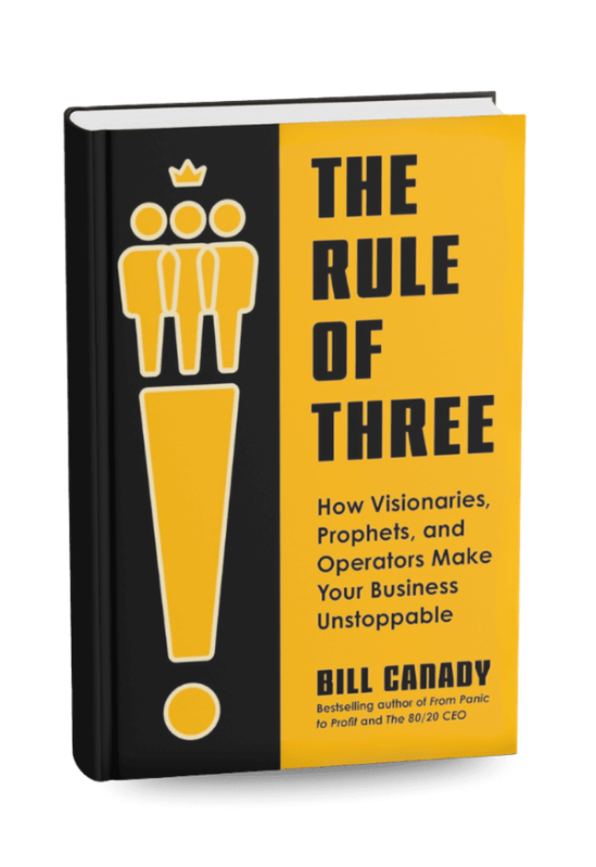 Book cover for The Rule of Three leadership framework and Bill Canady's book.